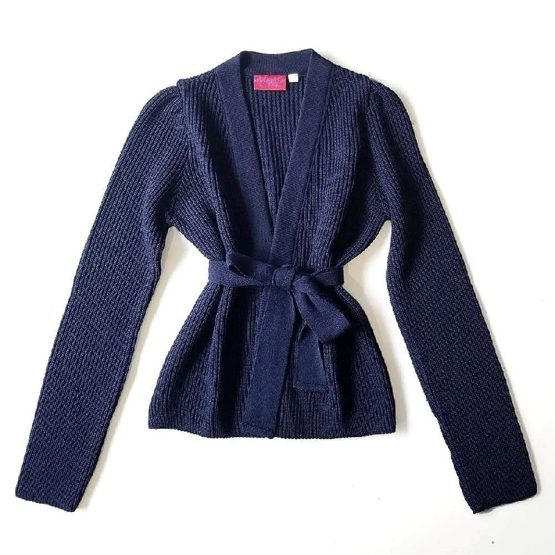 Navy Chunky Ribbed Belted Cardigan Jackigan