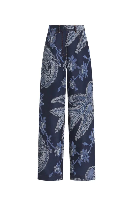 Etro Bird Jacquard Denim Pant - Dark Blue