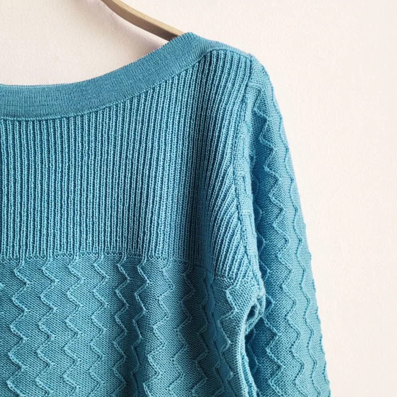 Merino Wool Boatneck Zig Zag Powder Blue Knit sweater