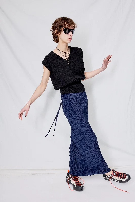 Navy Pleats Easy Tie Skirt