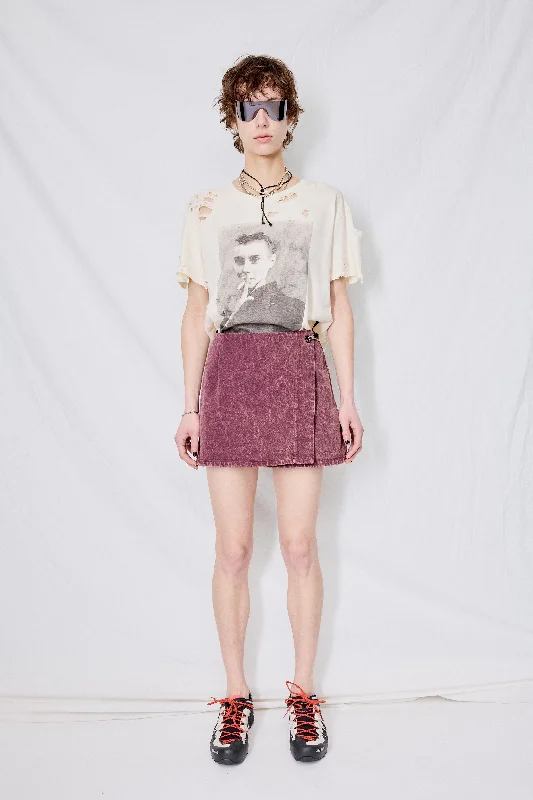 Oxblood Stonewashed Denim Mini Skirt