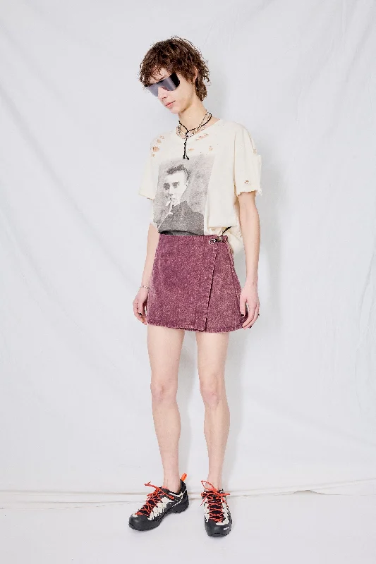 Oxblood Stonewashed Denim Mini Skirt