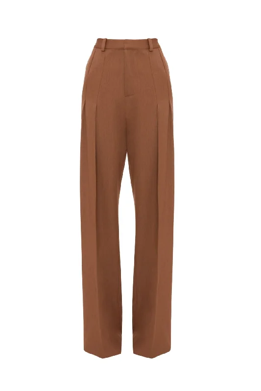 Victoria Beckham Front Pleat Trousers	- Fawn