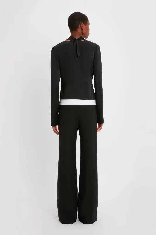 Victoria Beckham Textured Wool Side Panel Trousers - Black