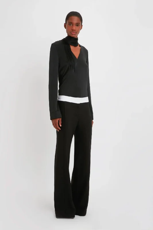 Victoria Beckham Textured Wool Side Panel Trousers - Black