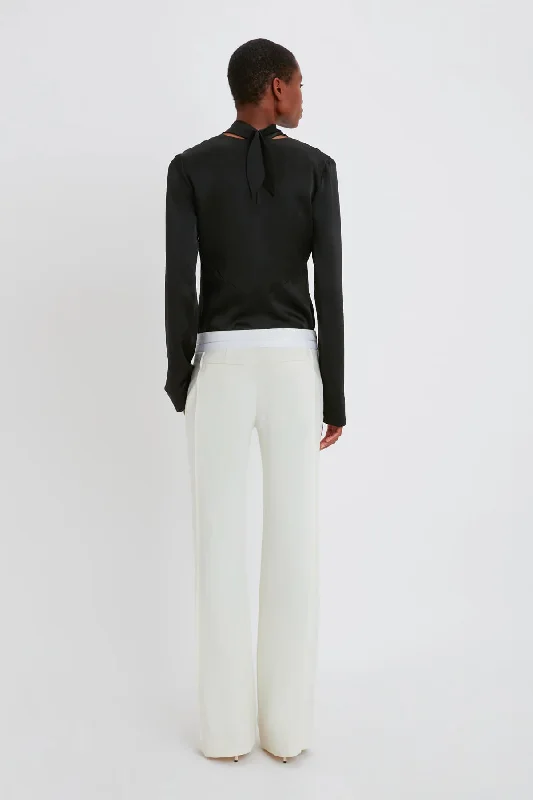 Victoria Beckham Textured Wool Side Panel Trousers - Off White