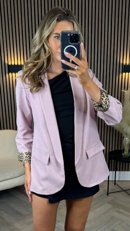 Desiree Dusky Pink Leopard Print Cuff Blazer