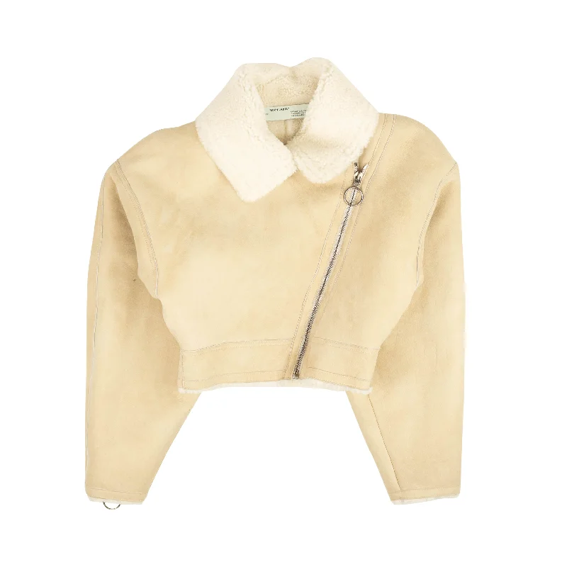 Beige Cropped Shearling Jacket