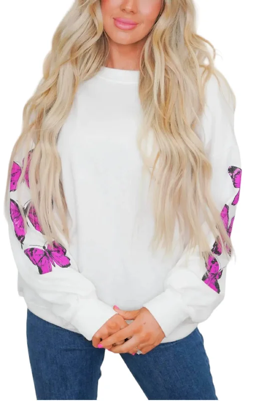 Butterfly Sleeve Sweatshirt In White