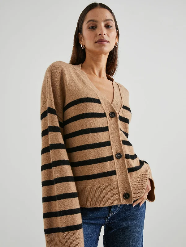 Geneva Cardigan - Camel Black Stripe