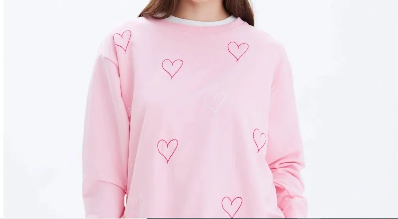 Heart Stitch - Straight Crewneck Sweatshirt In Blush