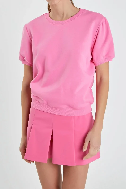 Puffy Sleeve Sweatshirt In Pink