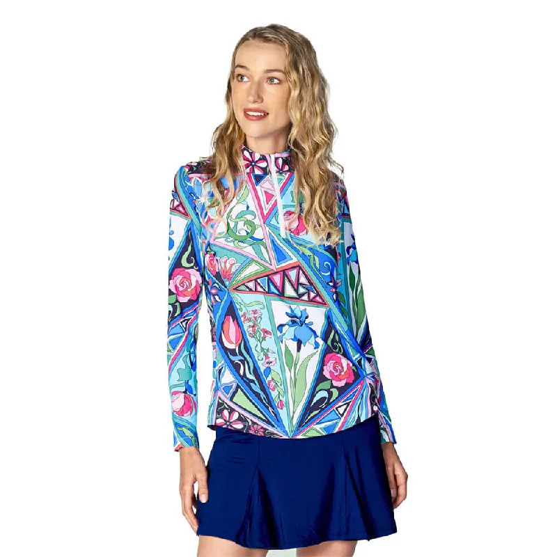 G Lifestyle Bermuda Long Sleeve Zip Mock Neck Top - Multi