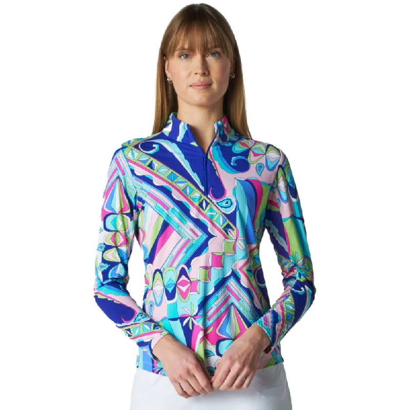 G Lifestyle Paradisio Long Sleeve Zip Mock Neck Top - Multi