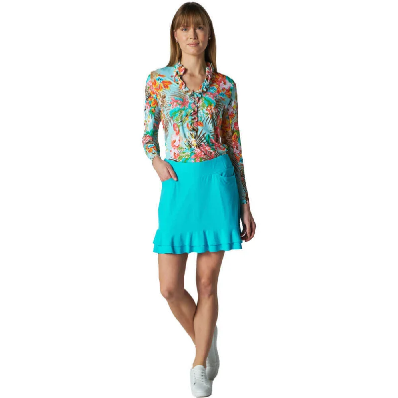 G Lifestyle Wild Orchid Long Sleeve Double Ruffle Top - Aqua