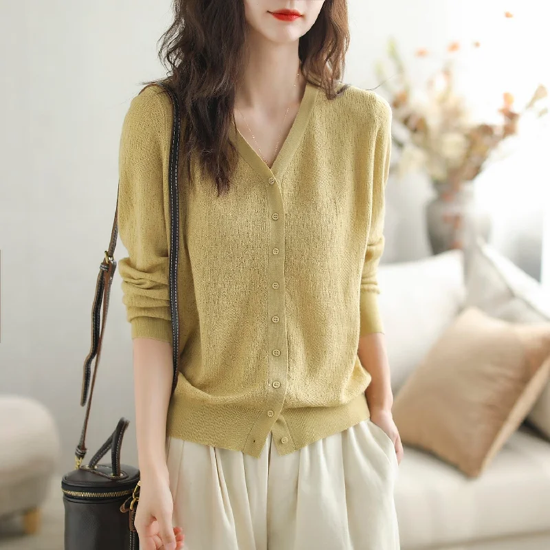 Autumn Solid Minimalist Causal Knitted Cardigan