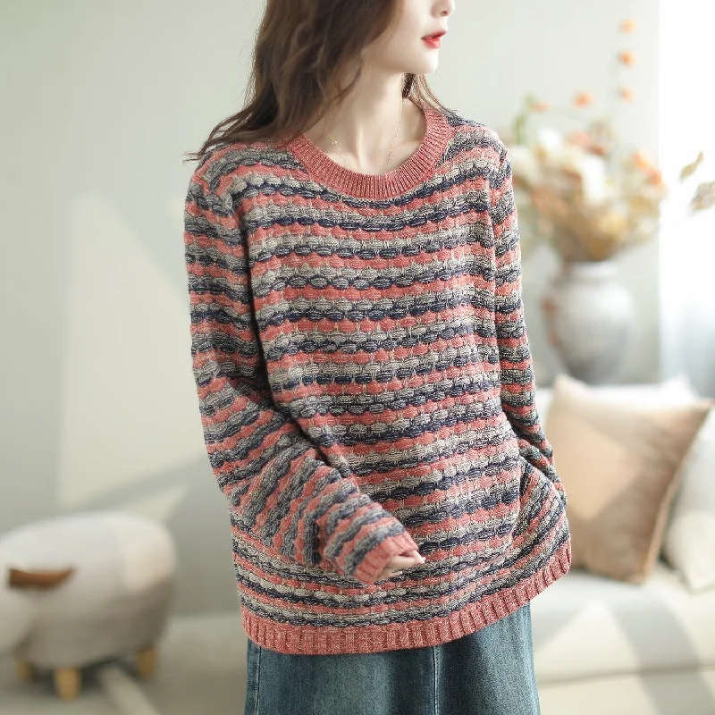 Autumn Stylish Stripe Cotton Knitted Casual Cardigan