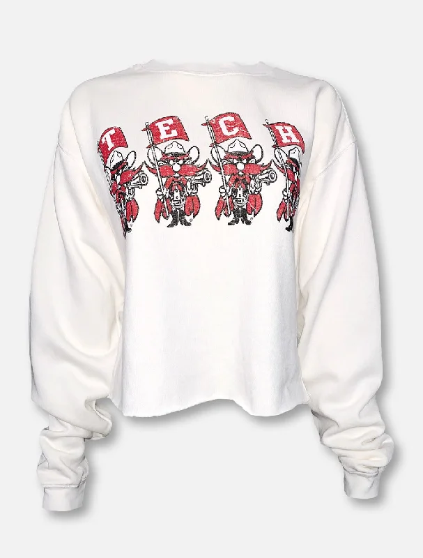 Blue 84 Texas Tech Red Raiders ""Flag Squad"" White Cropped Sweatshirt