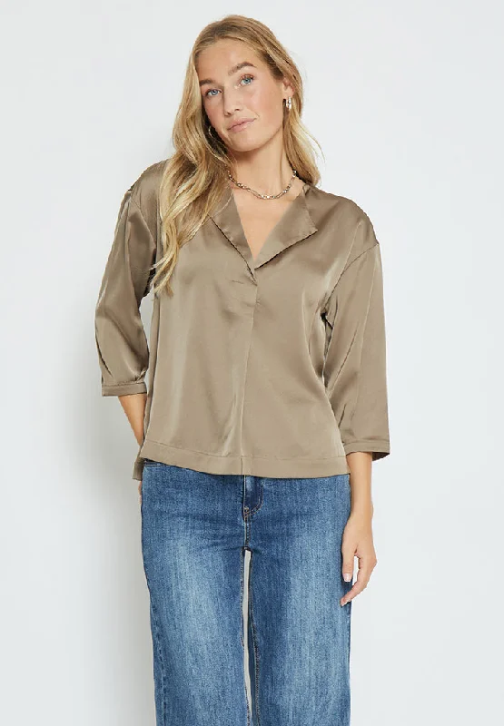 Elke V-Neck 3/4 Sleeve Blouse - IRON