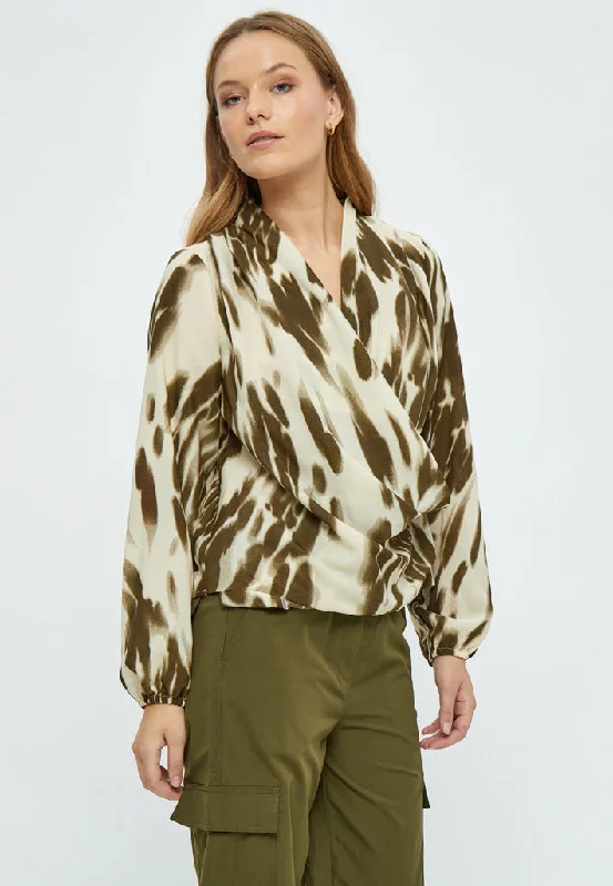 Elly Long Sleeve Wrap Blouse - Beech Green PR