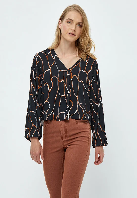 Fenja Long Sleeve Blouse - Black Print