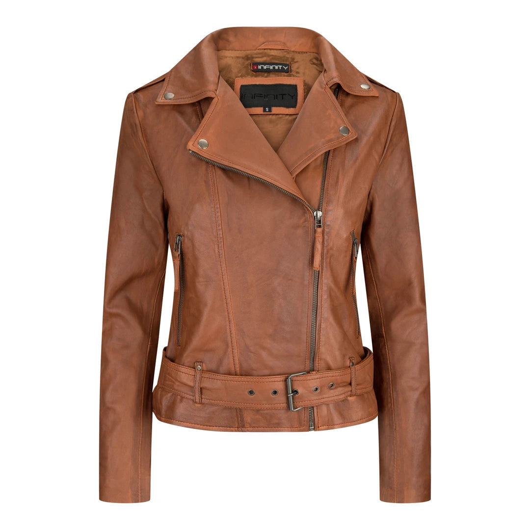 Women's Leather Biker Jacket With Belt