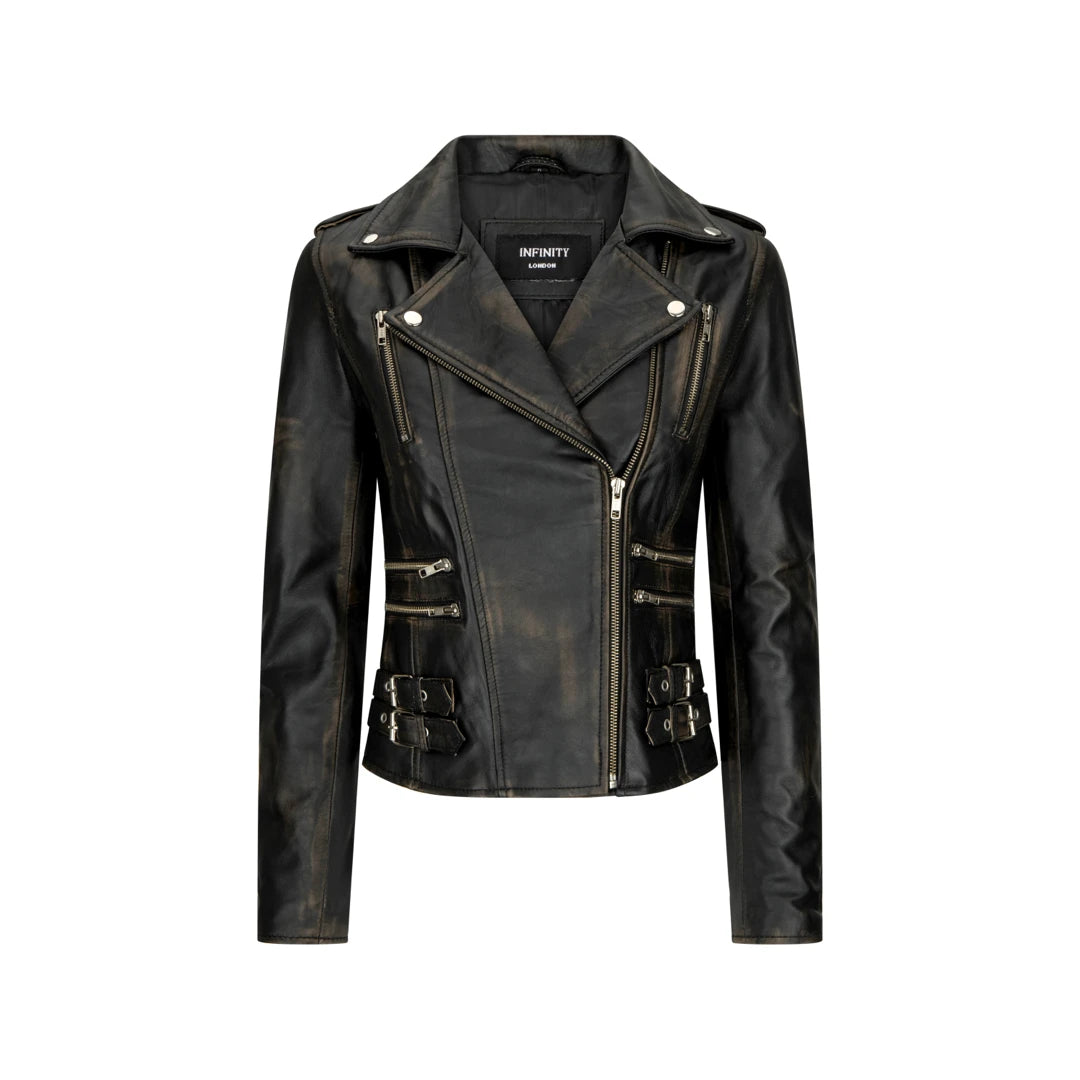 Women's Leather Black Short Biker Jacket