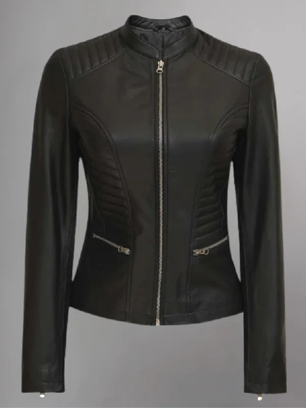 Amber Asymmetrical Black Biker Jacket Women