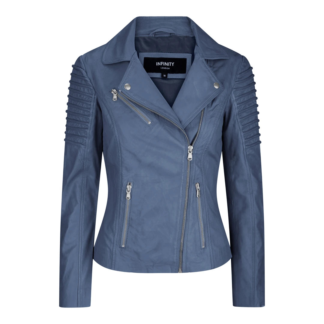 Women's Leather Blue Biker Jacket