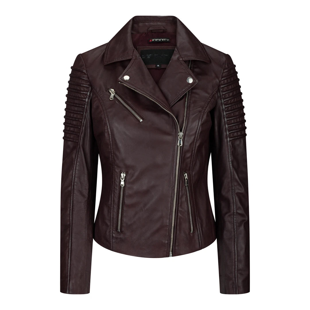 Women's Leather Burgundy Biker Jacket