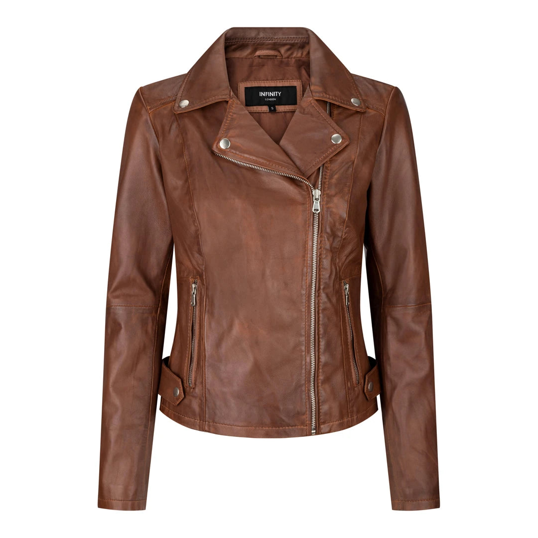 Brando Women's Timber Brown Classic Biker Leather Jacket