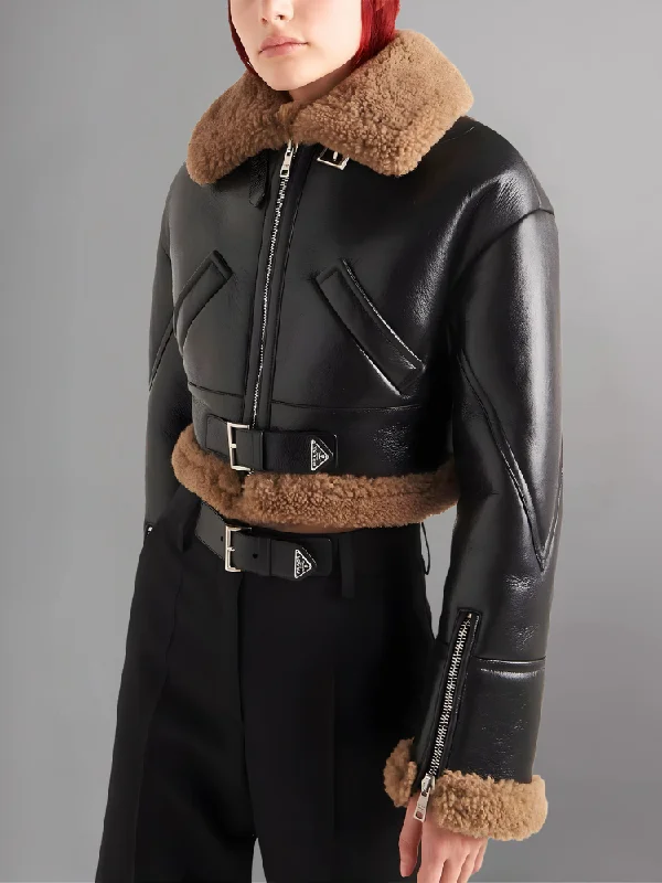 Cropped Moto Leather Shearling Jacket