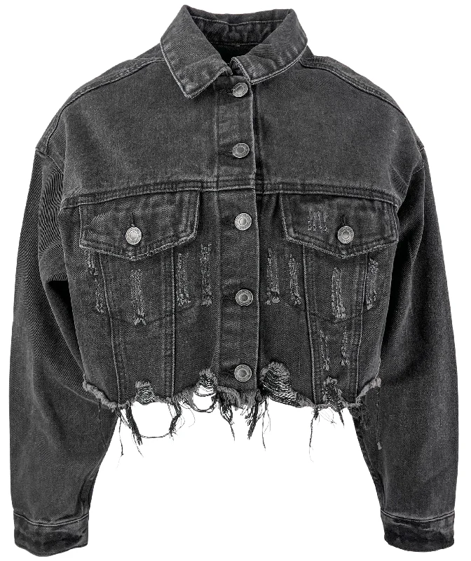 Etienne Marcel Cropped Denim Jacket in Black/Cream