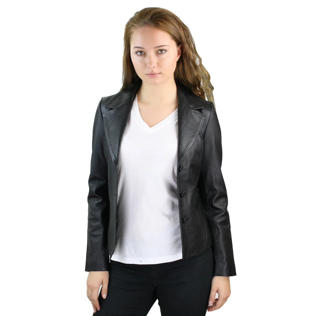 Women's Leather Jacket 3 Button Blazer