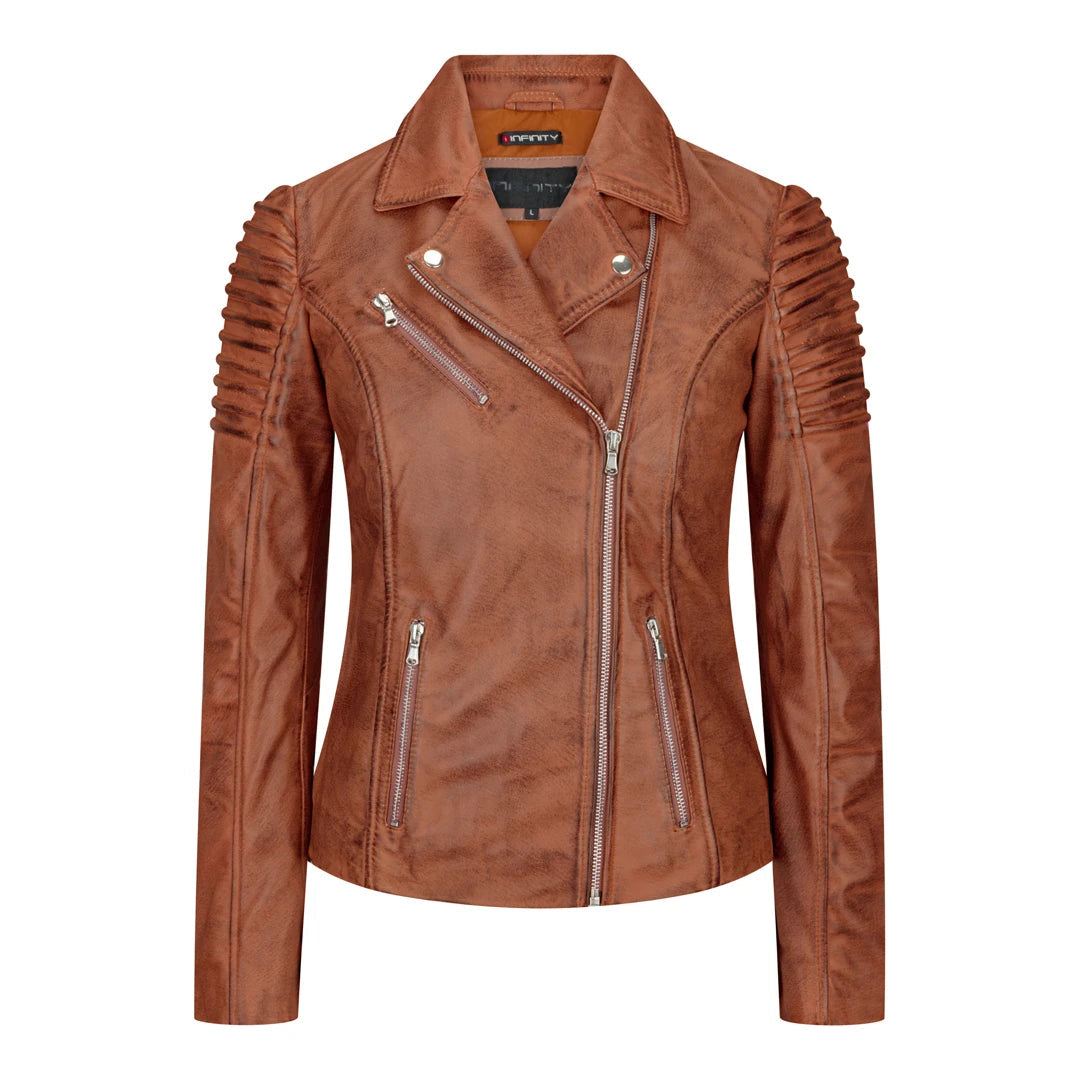 Women's Leather Brown Biker Jacket