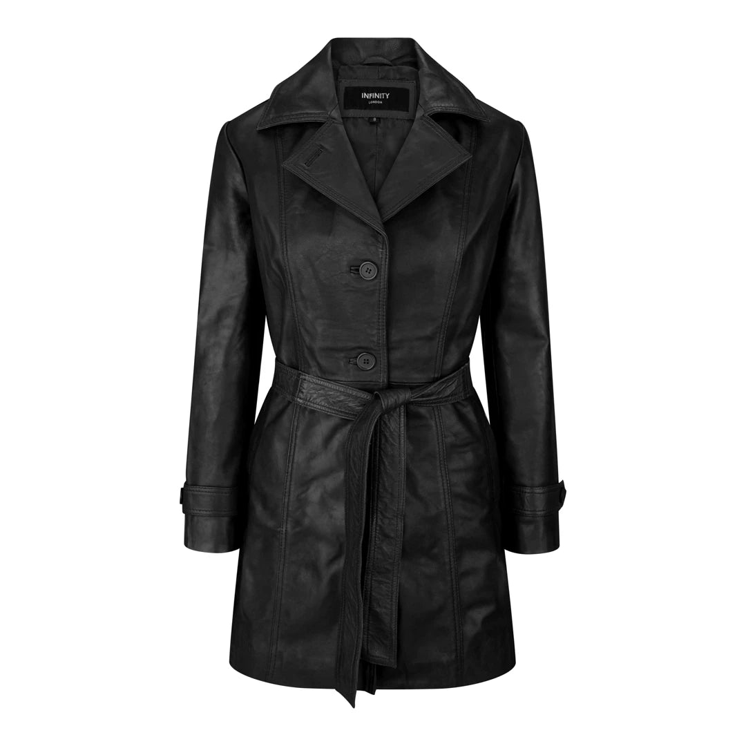 Women's Leather Mid Length Blazer Jacket