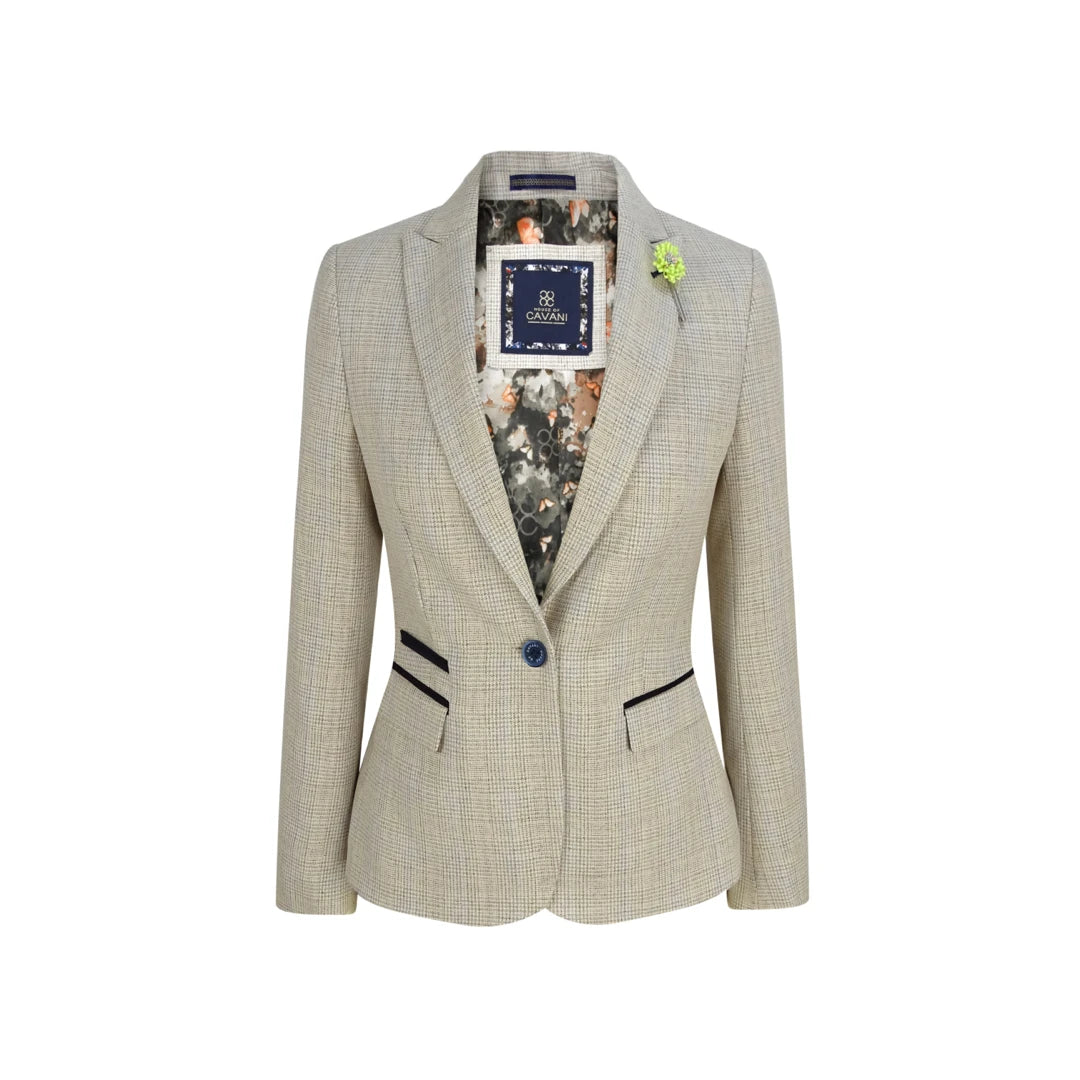 Caridi - Women's Tweed Herringbone Cream Peaky Blinders Jacket