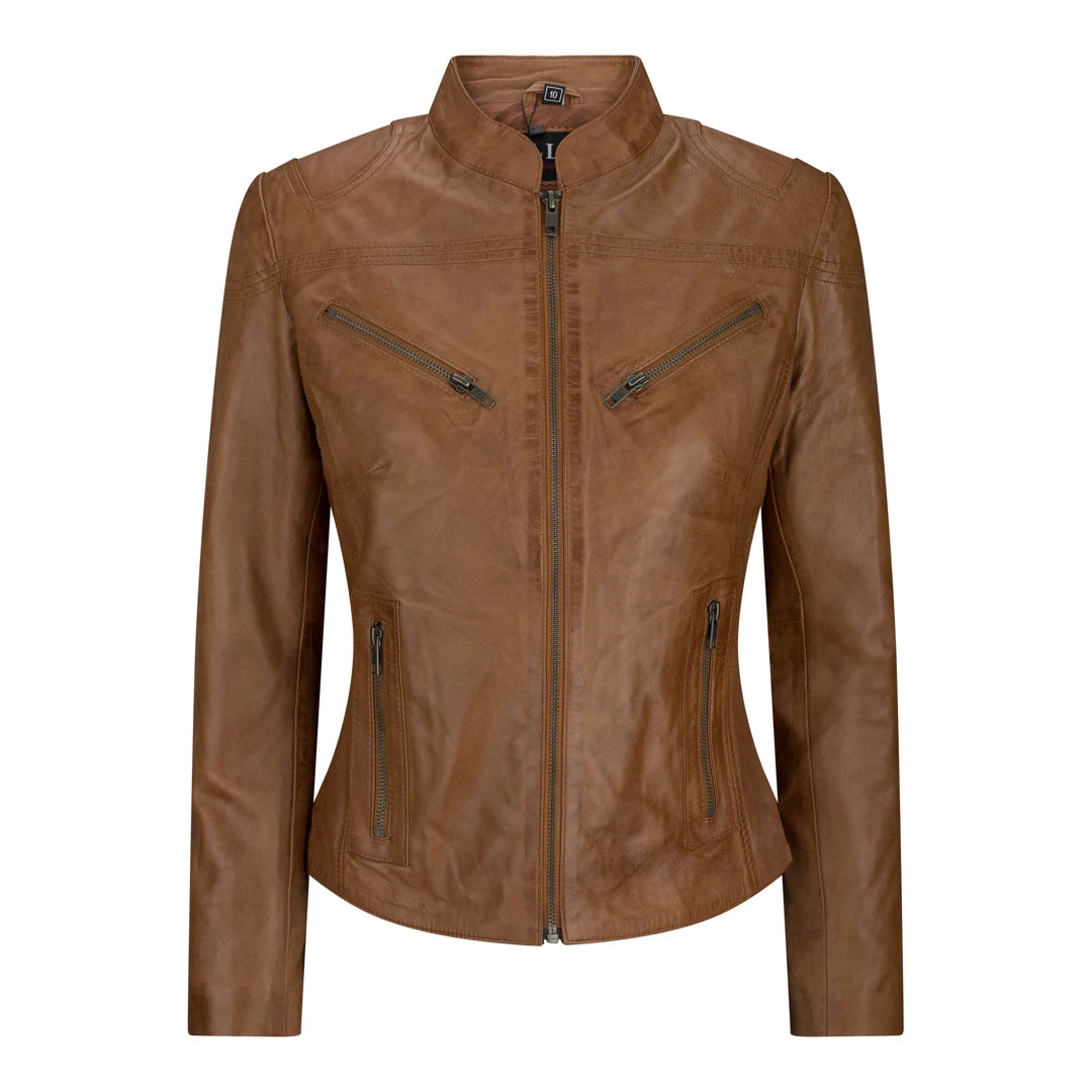 Women's Leather Fitted Biker Short Timber Jacket