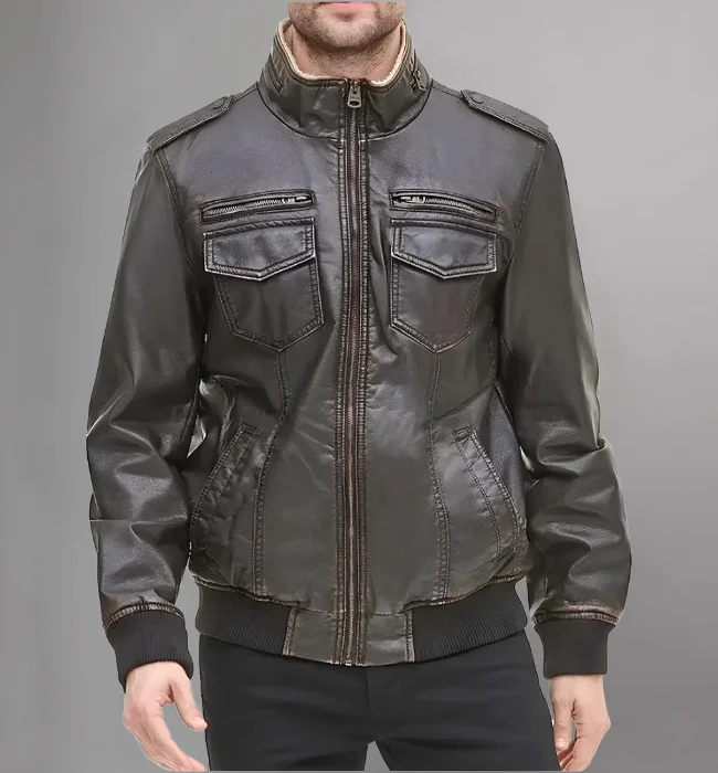 Men's Sheep Leather Sherpa Aviator Bomber Jacket