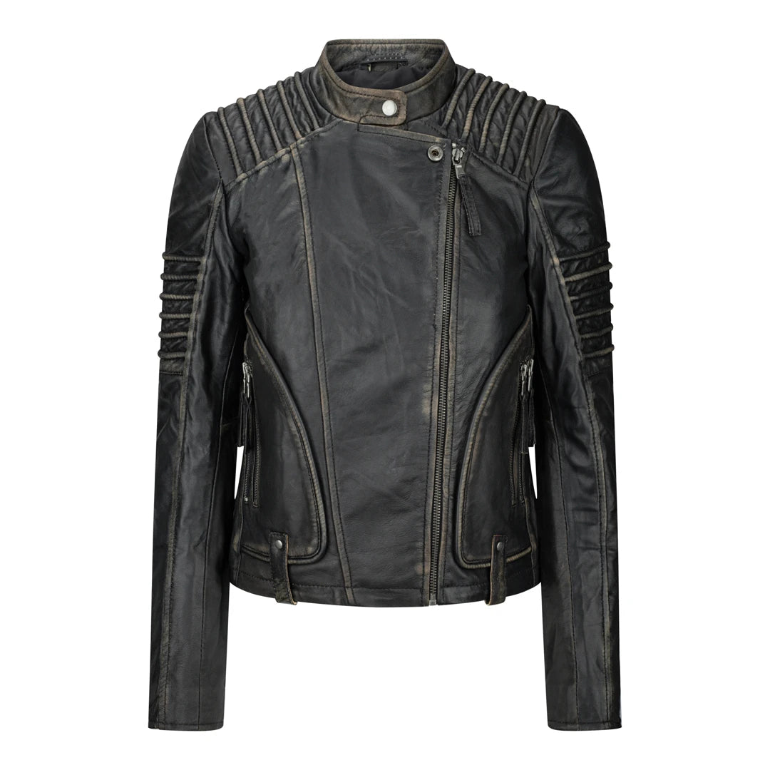 Women's Women's Girls Soft Black Gold Leather Short Biker Jacket