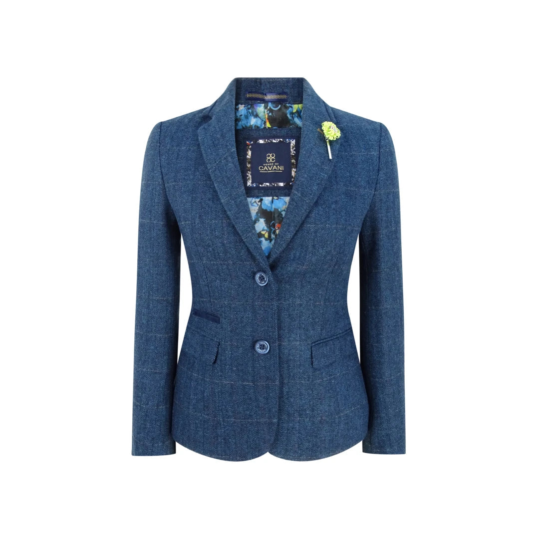 Carnegi - Women Navy Blue Blazer Tweed Check 1920's Peaky Blinders