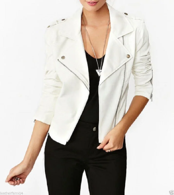 Women’s White Genuine Leather Motorcycle Jacket WJ025