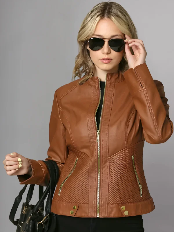 Womens Brown Leather Moto Jacket