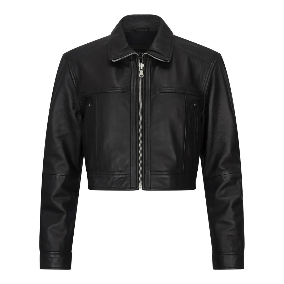 Women's Cropped Biker Leather Jacket