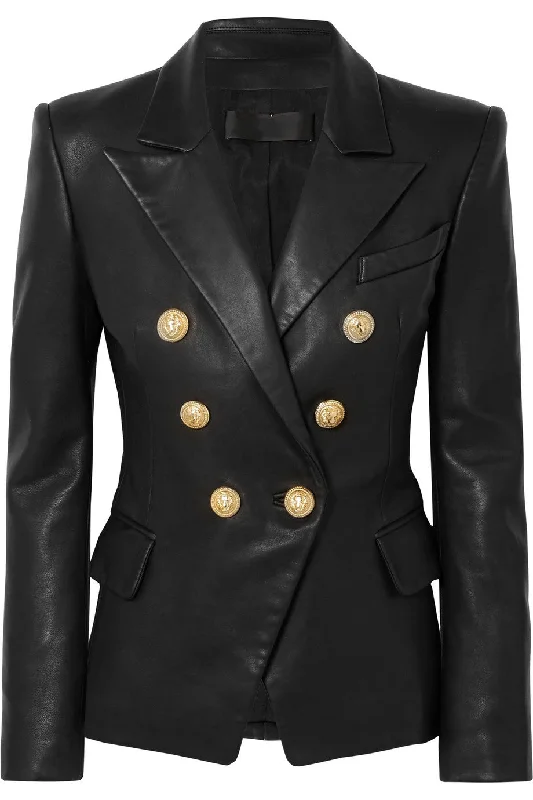 Women's Elegant Double Breasted Leather Blazer WB02