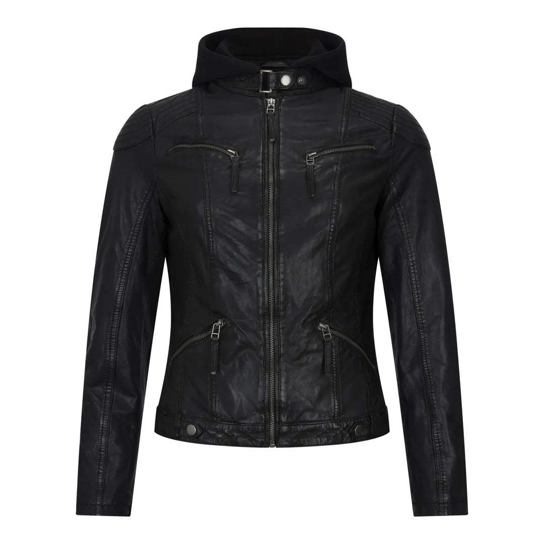 Women's Hooded Biker Leather Jacket