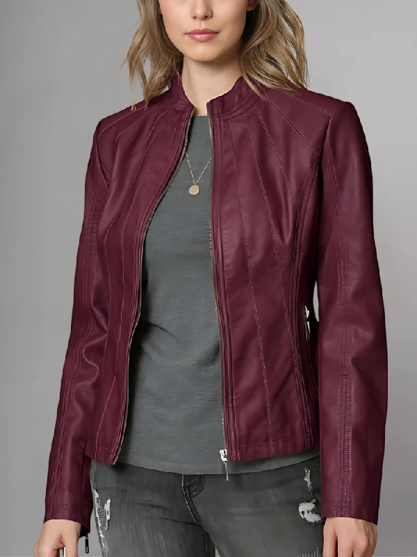 Womens Panelled Real Leather Moto Jacket