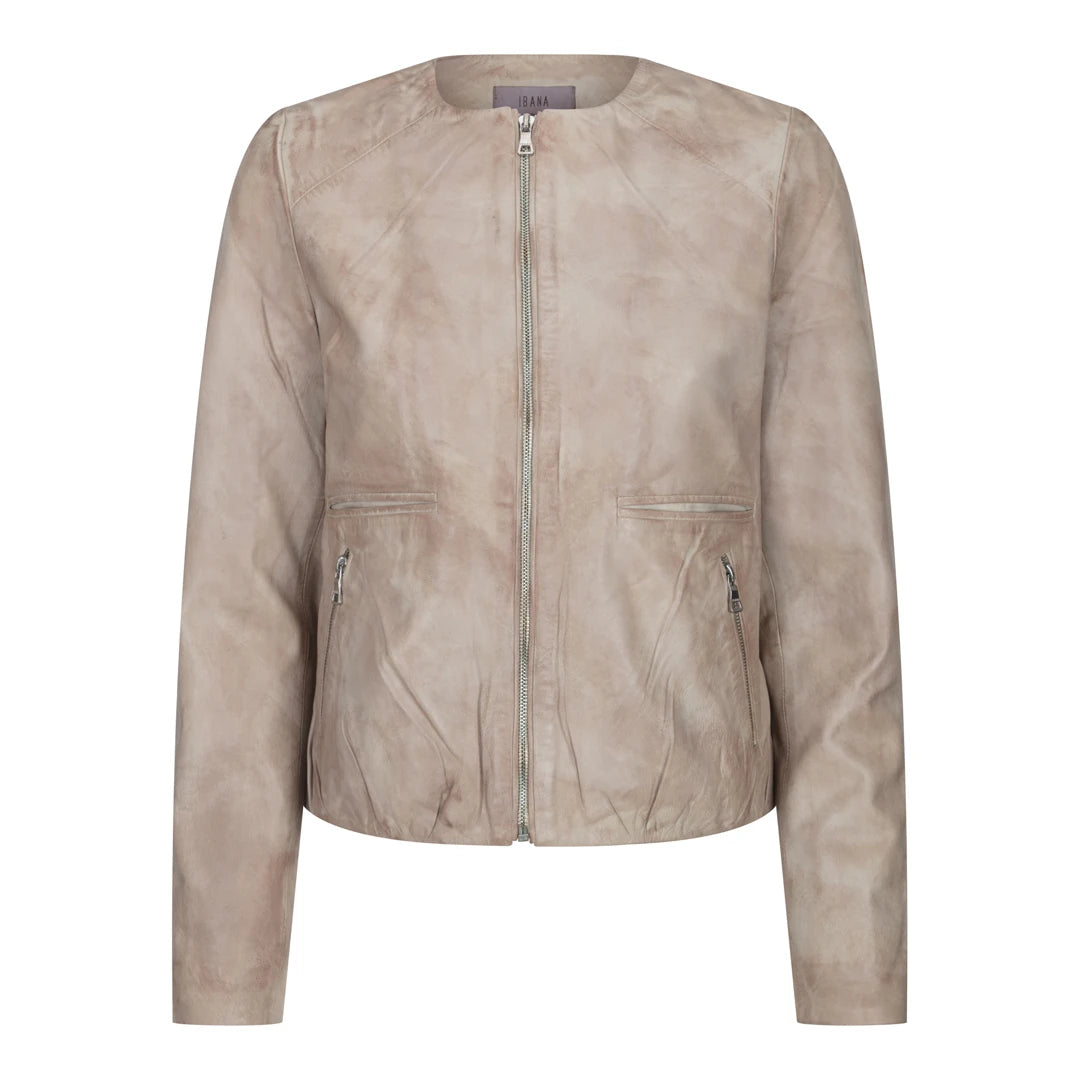 Women's Leather Beige Biker Jacket Classic Motorcycle