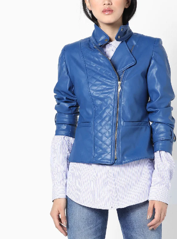 Women's Stylish Blue Leather Jacket WJ055