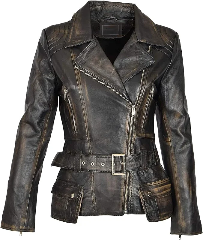 Women's Vintage Chic Collection Distressed Leather Jackets WD04